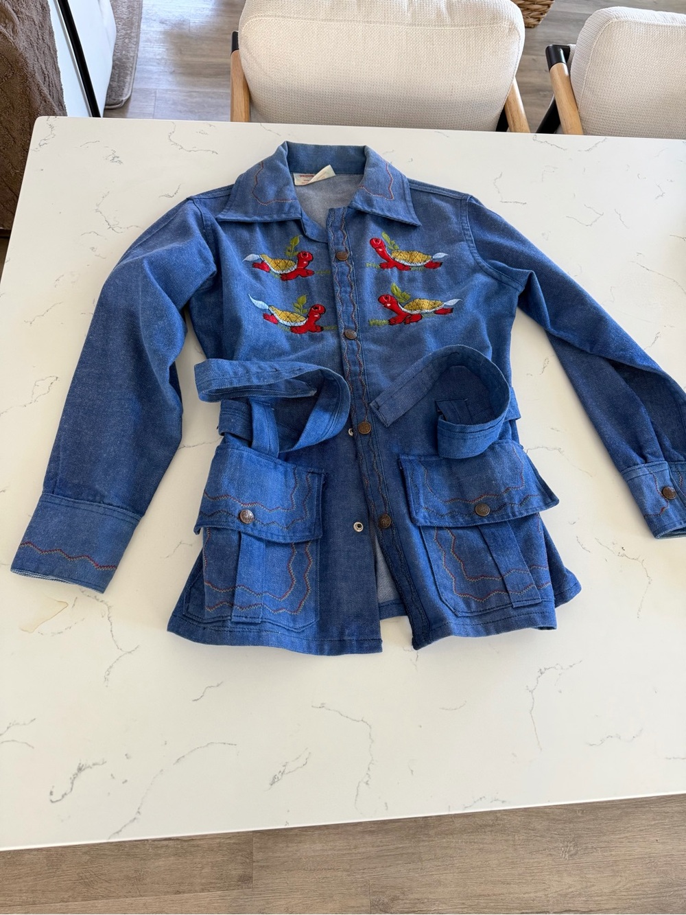 Rare handmade Embroidered Denim Jean Jacket Turtles Motif: Azmecasa
Artisanal 38